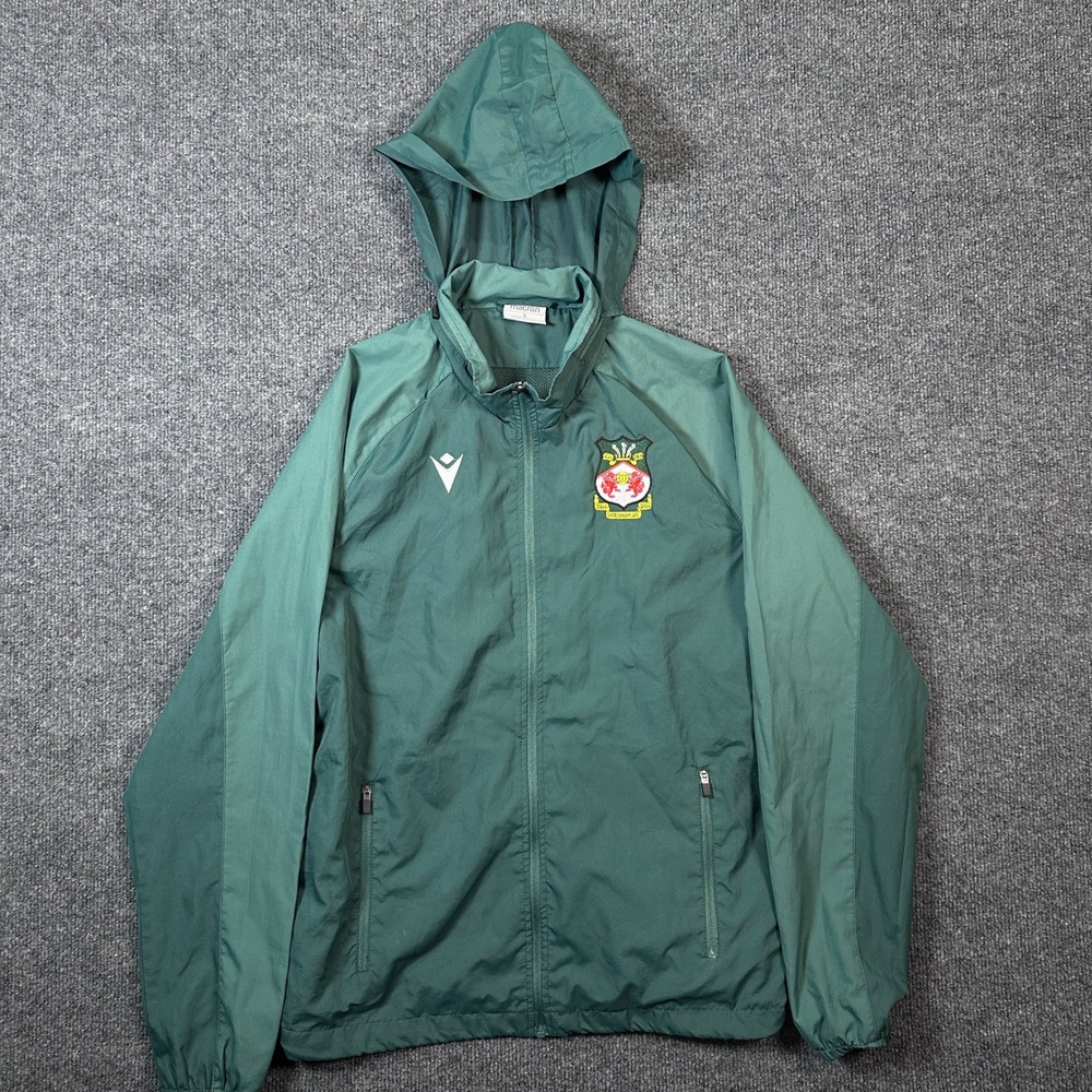 Macron Wrexham AFC Men's Green Full Zip Hooded Windbreaker Jacket Small Soccer